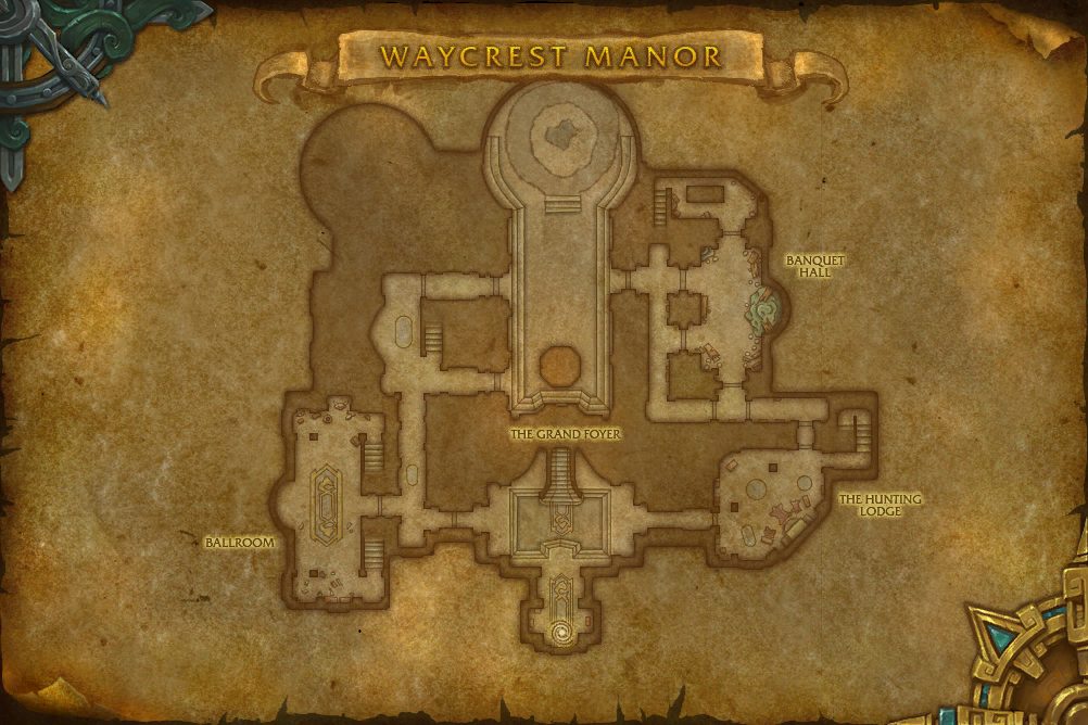 Waycrest Manor map with 3 boss locations