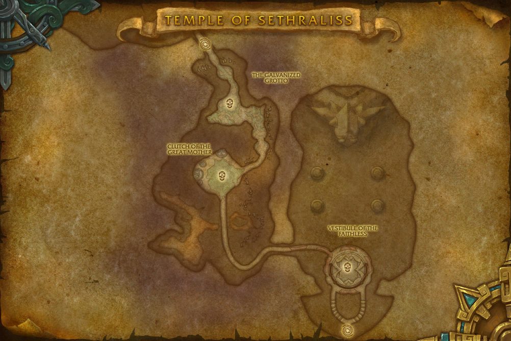 Temple of Sethraliss map with 3 boss locations