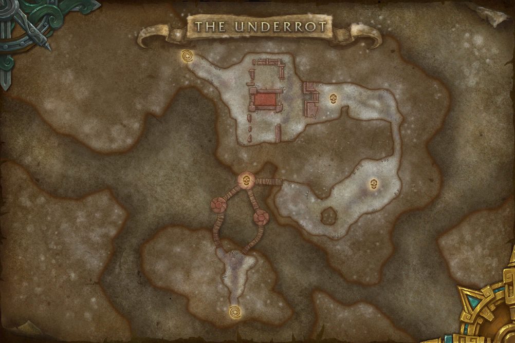 The Underrot map with 3 boss locations