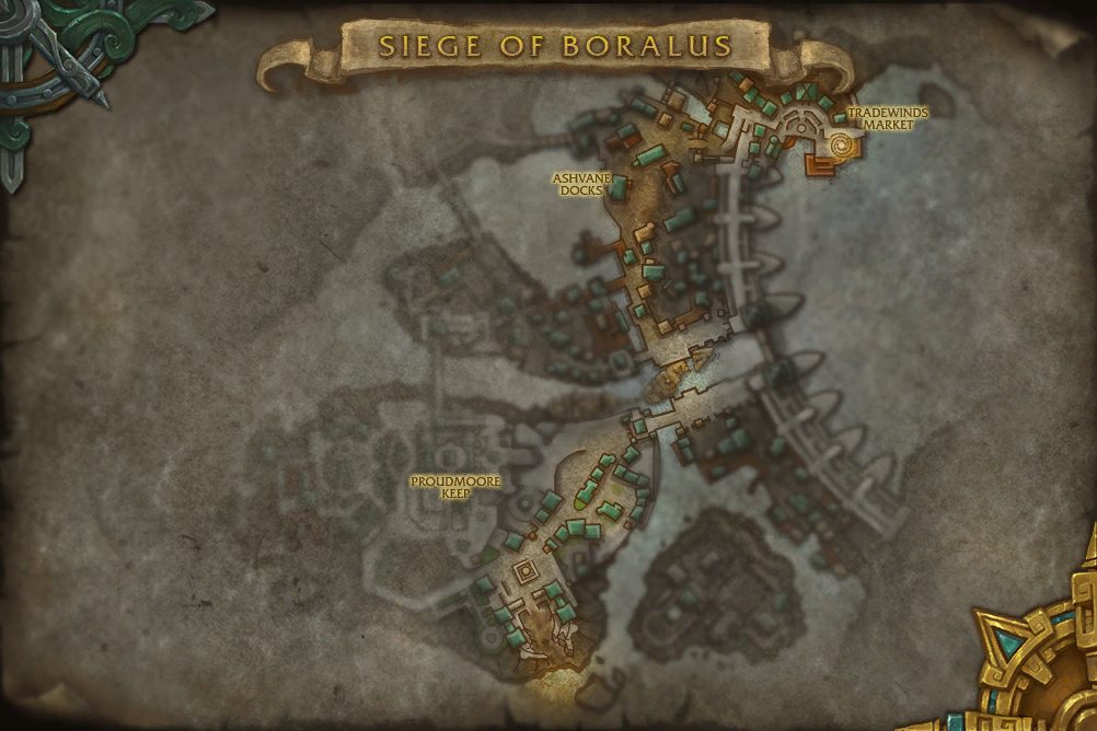 Siege of Boralus map with 5 boss locations