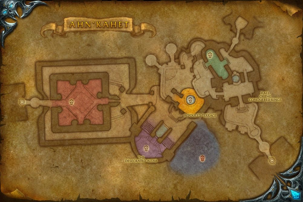 Ahn'kahet: The Old Kingdom map with 5 boss locations