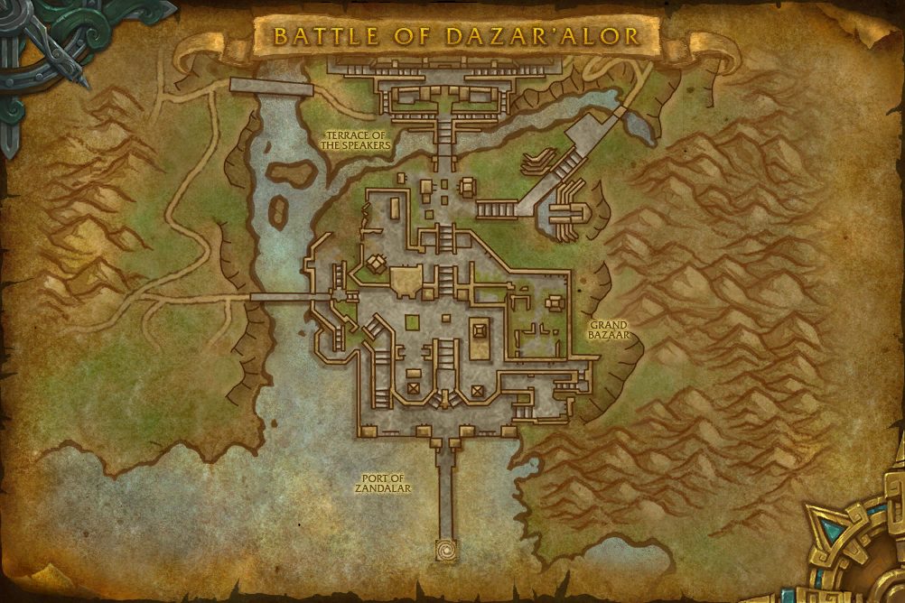 Battle of Dazar'alor map with 5 boss locations
