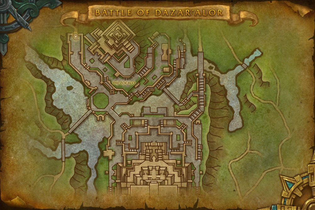 Battle of Dazar'alor map with 3 boss locations