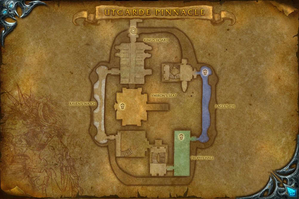 Utgarde Pinnacle map with 3 boss locations