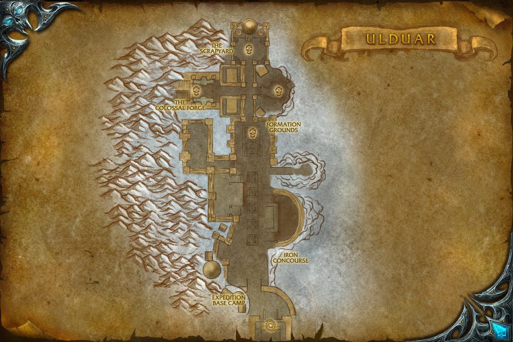 Ulduar map with 4 boss locations