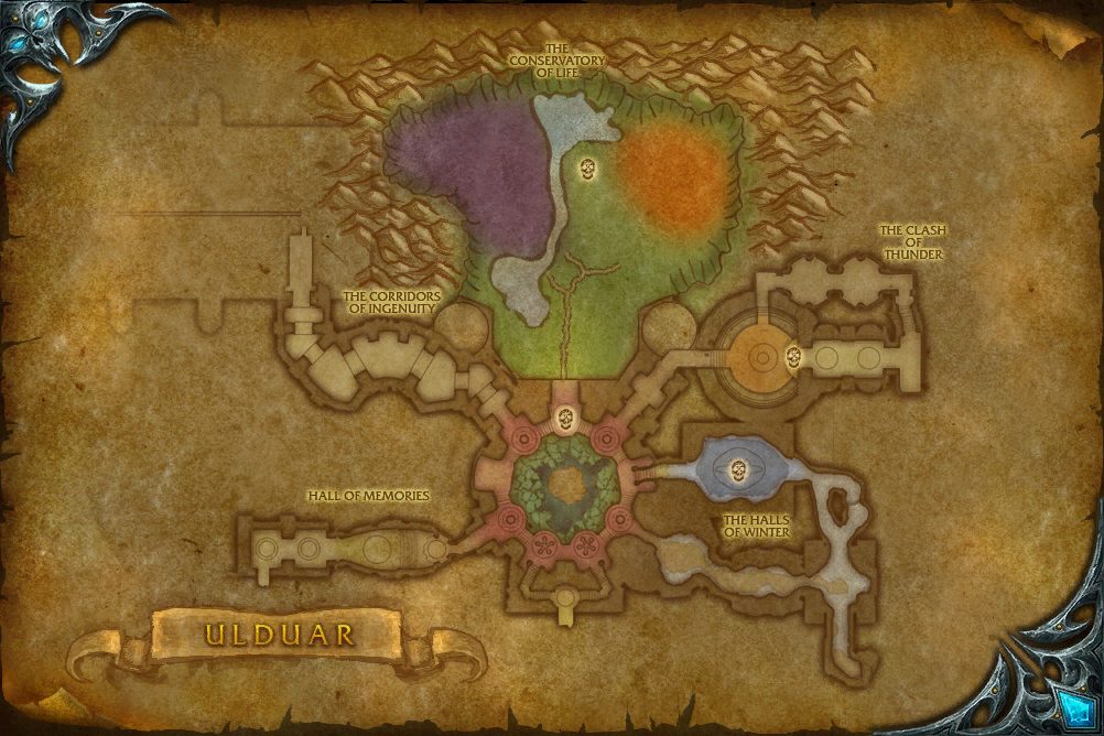 Ulduar map with 4 boss locations