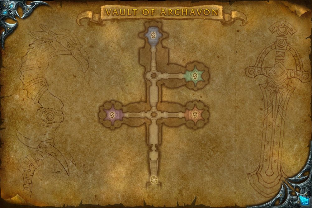 Vault of Archavon map with 4 boss locations
