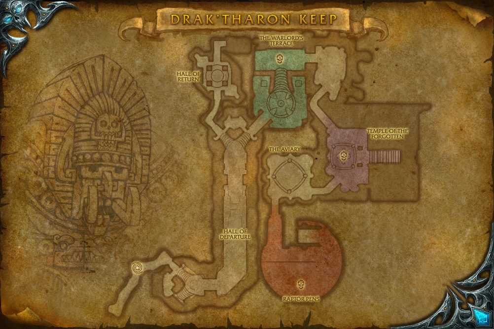 Drak'Tharon Keep map with 3 boss locations