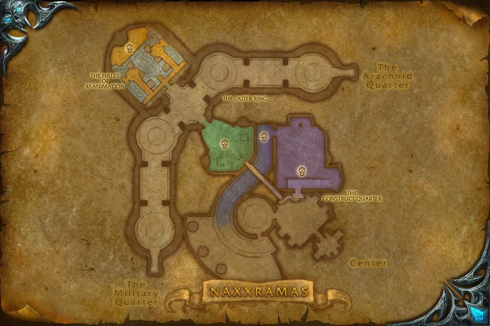 Naxxramas map with 4 boss locations