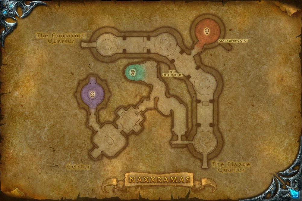 Naxxramas map with 3 boss locations