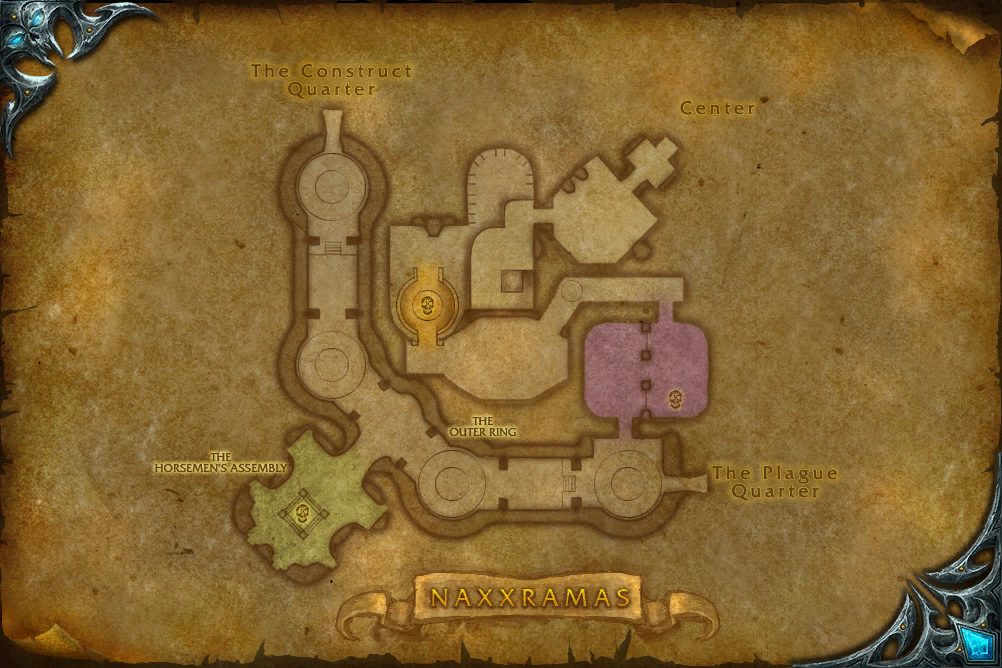 Naxxramas map with 3 boss locations
