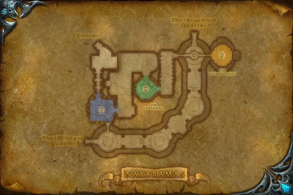 Naxxramas map with 3 boss locations