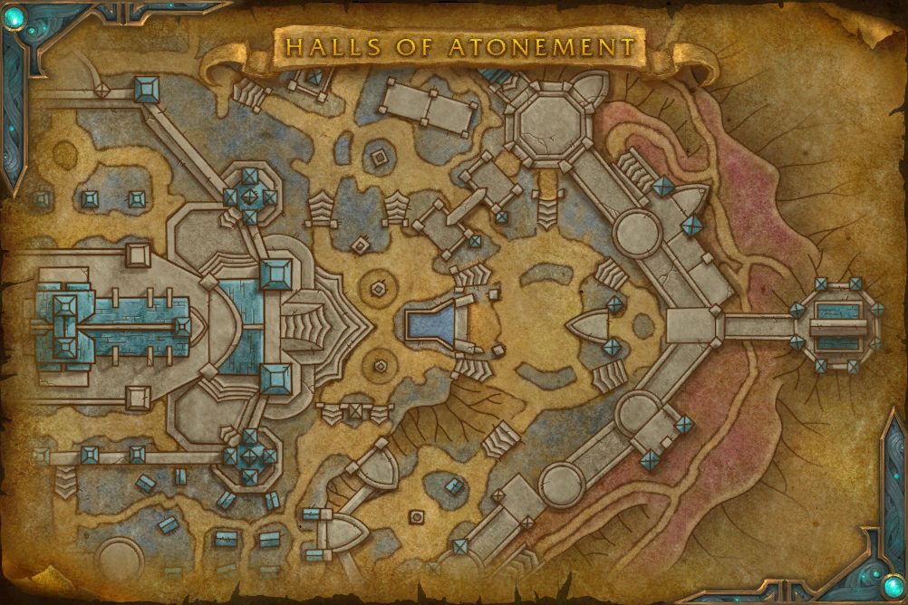 Halls of Atonement map with 2 boss locations