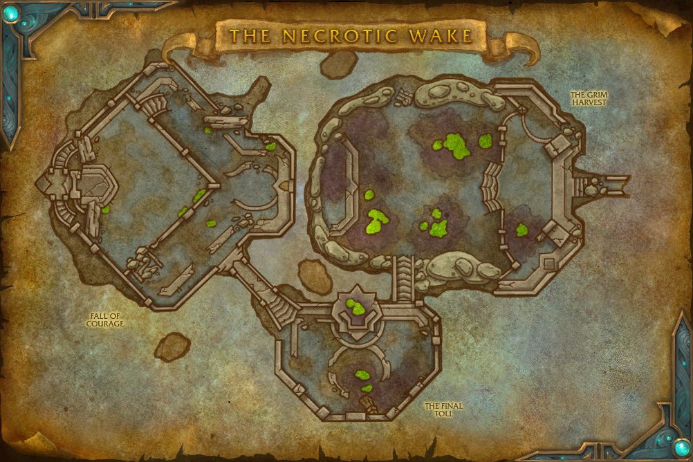 The Necrotic Wake map with 2 boss locations