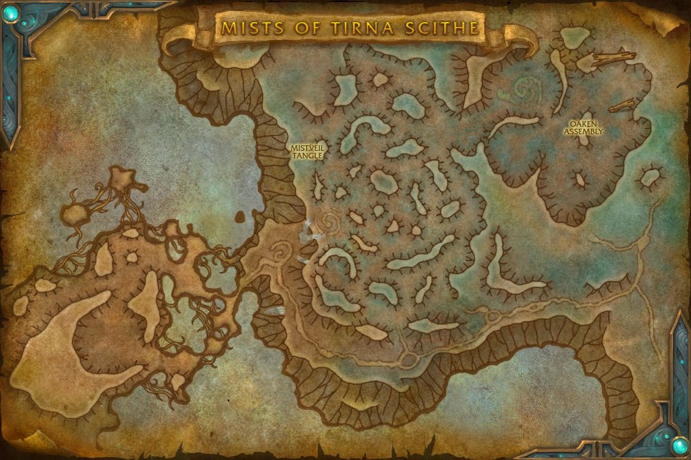 Mists of Tirna Scithe map with 3 boss locations