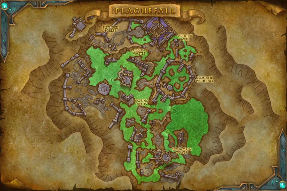 Plaguefall map with 3 boss locations
