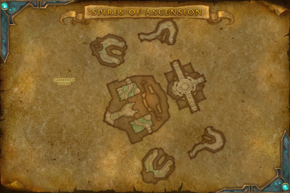Spires Of Ascension map with 2 boss locations