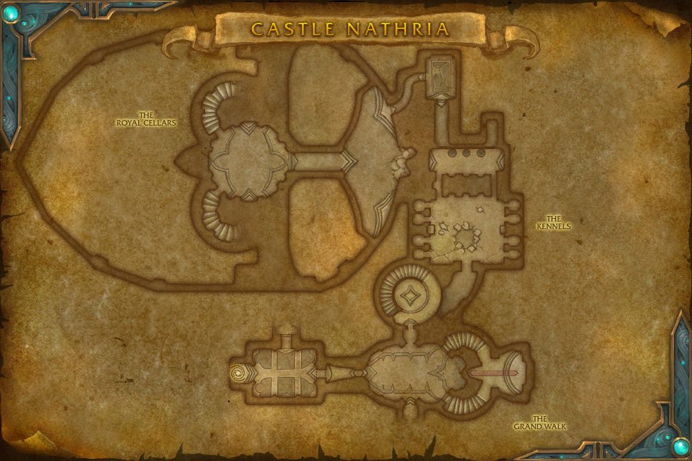 Castle Nathria map with 4 boss locations