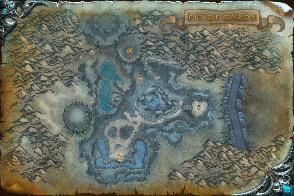 Pit of Saron map with 3 boss locations