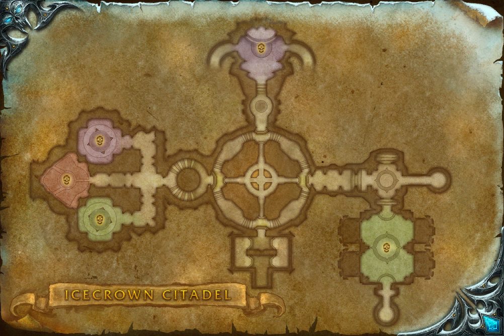 Icecrown Citadel map with 5 boss locations
