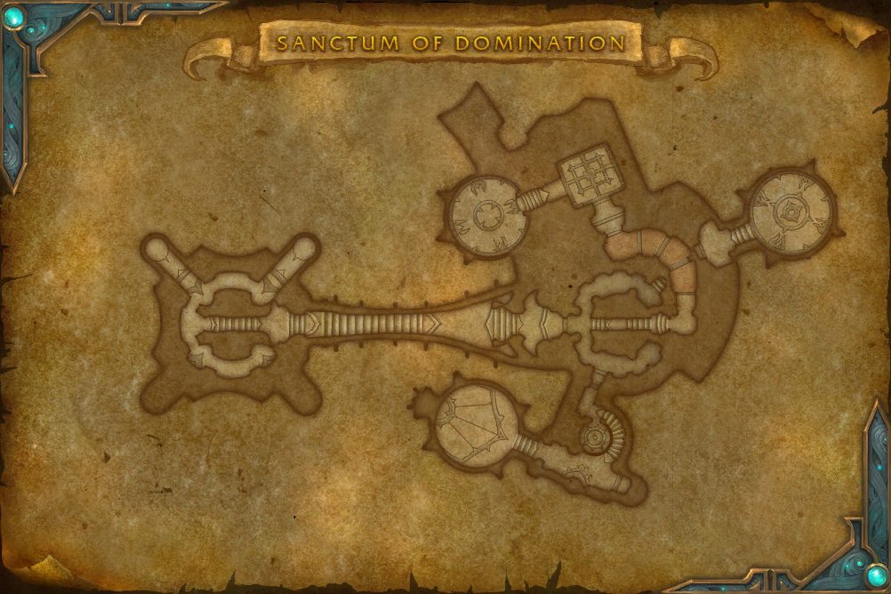 Sanctum of Domination map with 3 boss locations