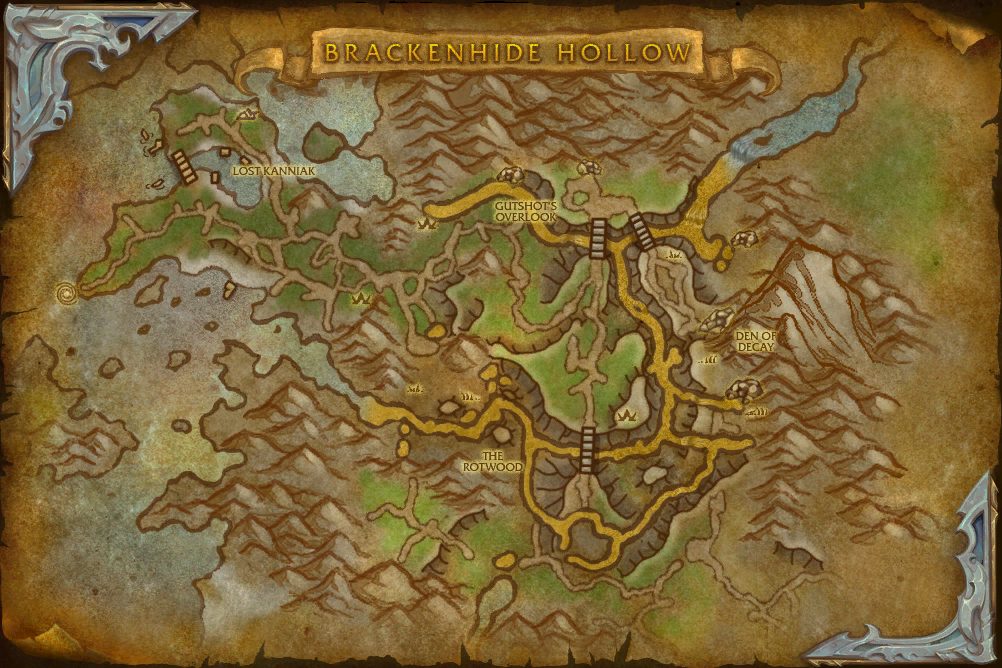 Brackenhide Hollow map with 3 boss locations
