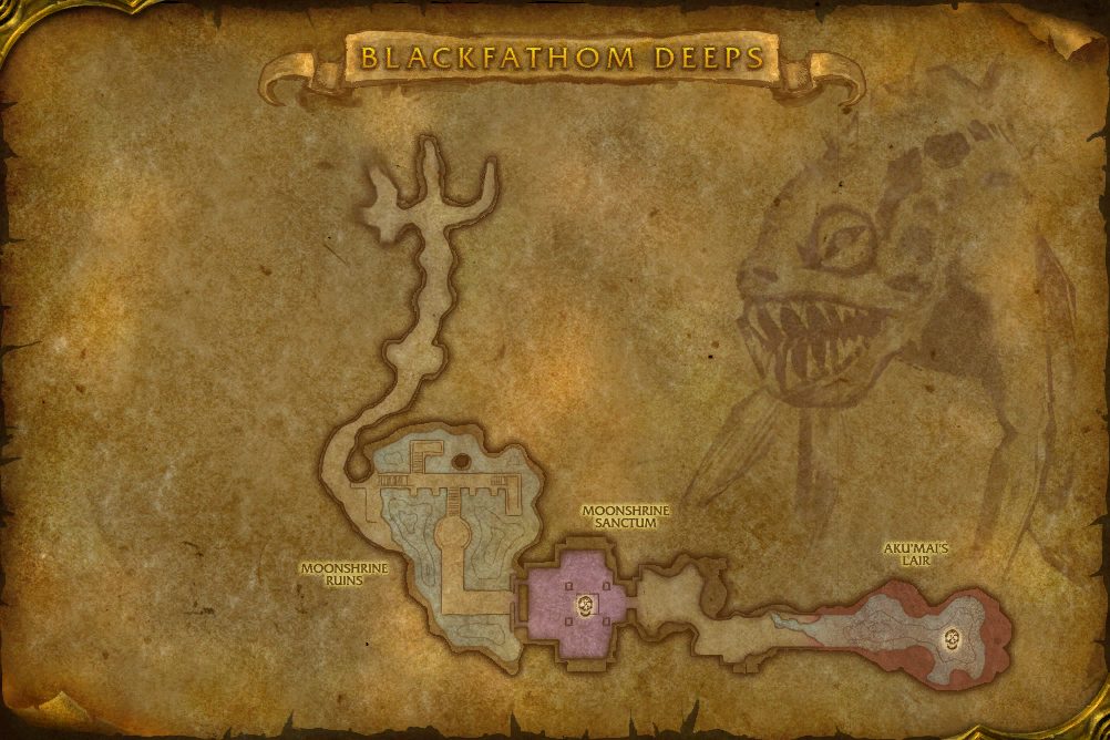 Blackfathom Deeps map with 2 boss locations