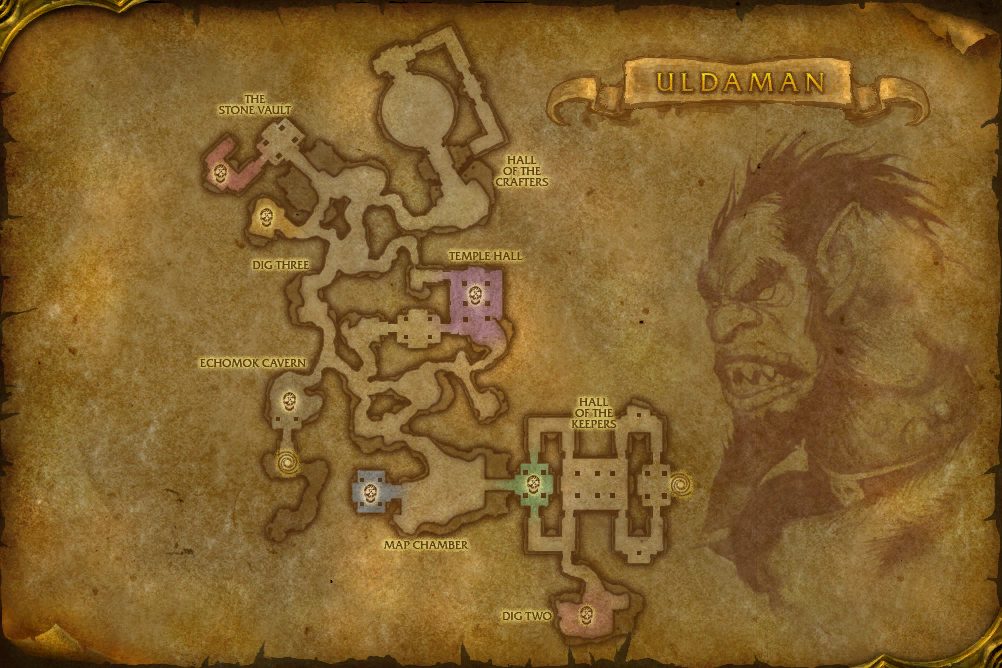 Uldaman map with 7 boss locations