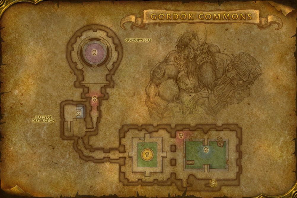 Dire Maul map with 7 boss locations