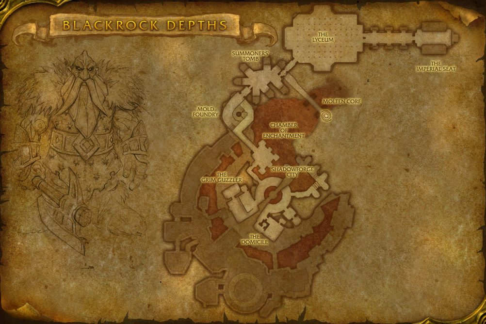 Blackrock Depths map with 5 boss locations