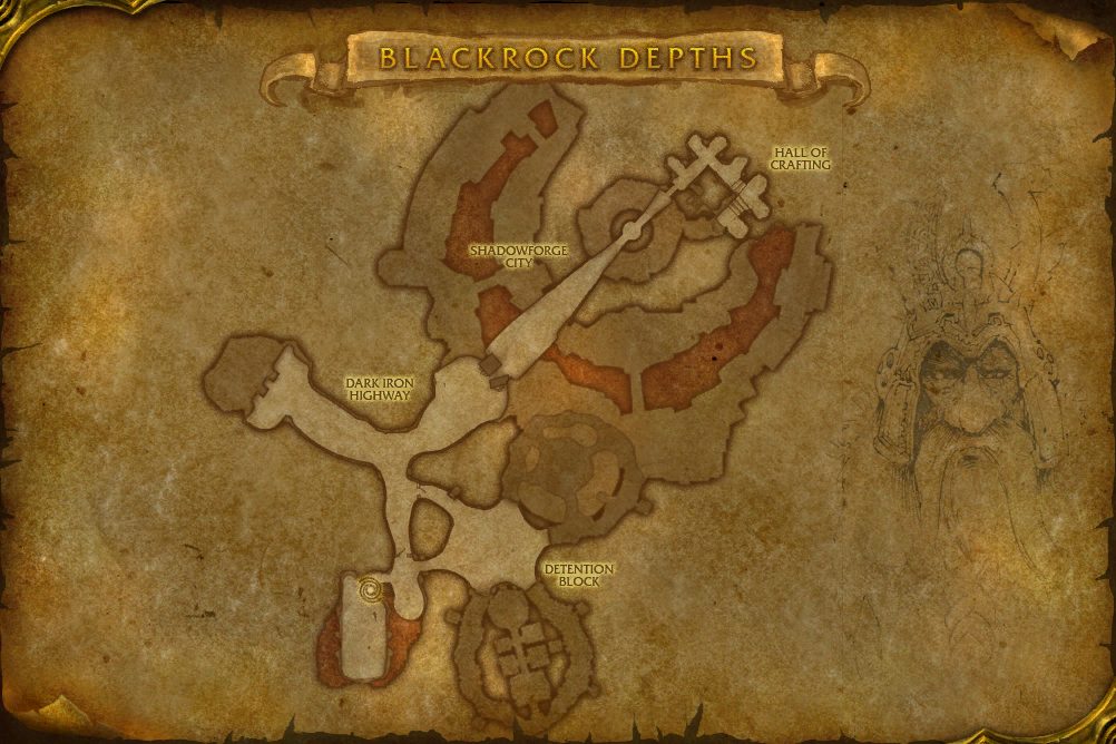 Blackrock Depths map with 3 boss locations