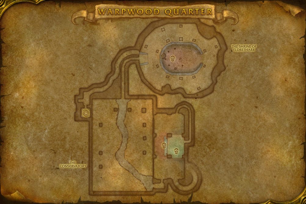 Dire Maul map with 3 boss locations