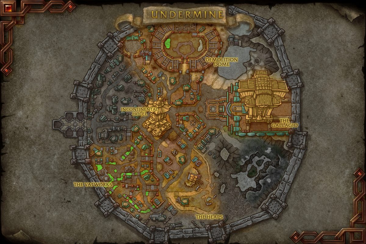 Undermine map with 5 boss locations