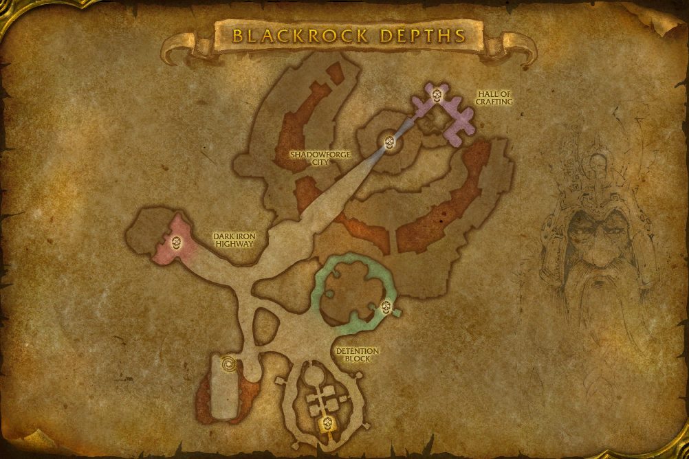 Blackrock Depths map with 7 boss locations