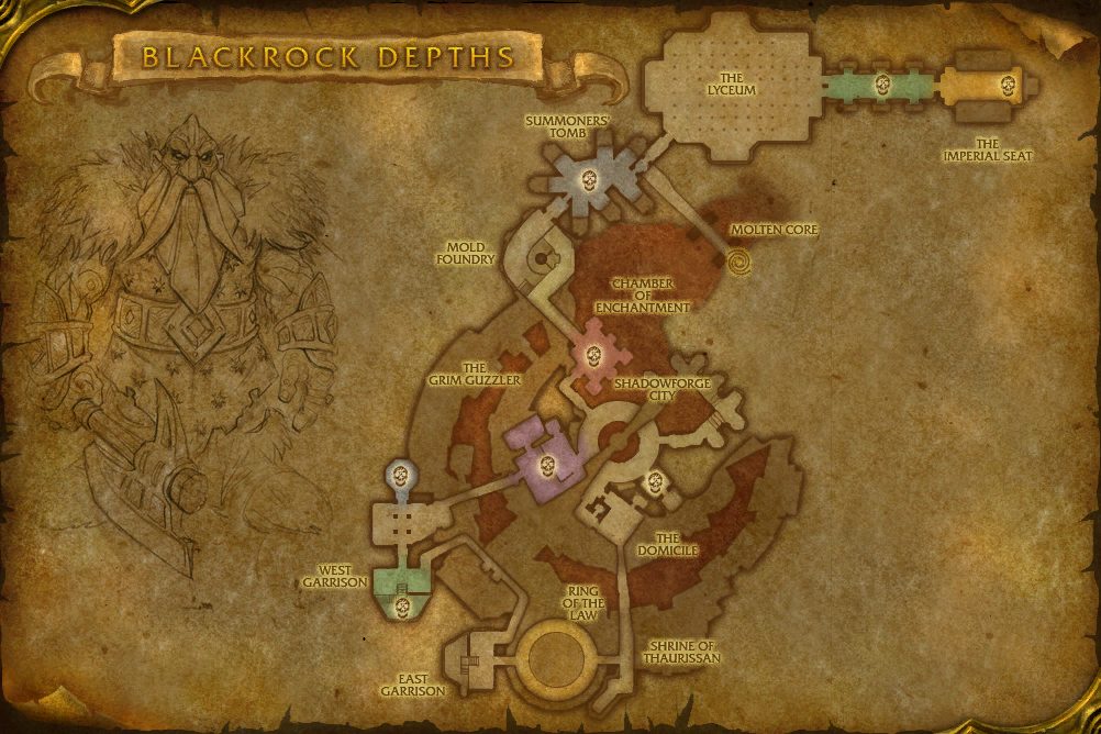 Blackrock Depths map with 12 boss locations