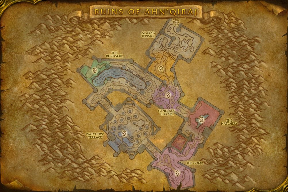 Ruins of Ahn'Qiraj map with 6 boss locations