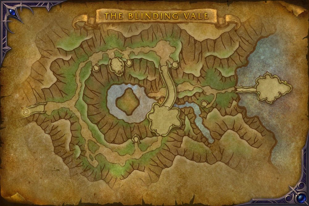The Blinding Vale map with 4 boss locations