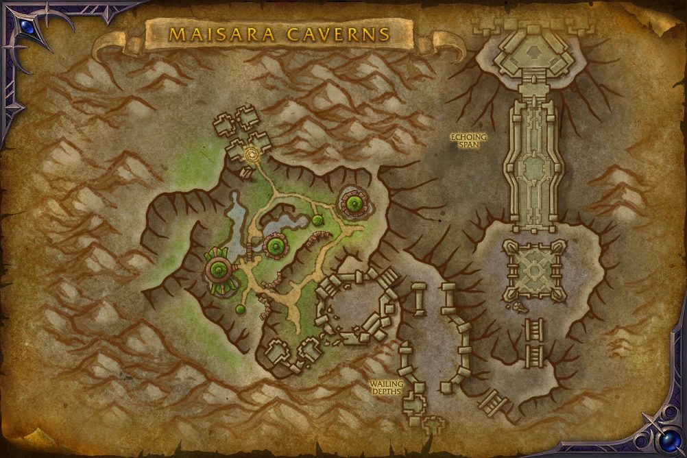 Maisara Caverns map with 3 boss locations