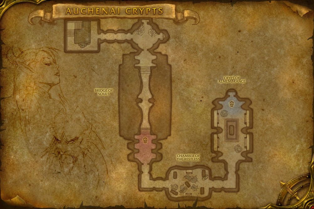 Auchenai Crypts map with 2 boss locations