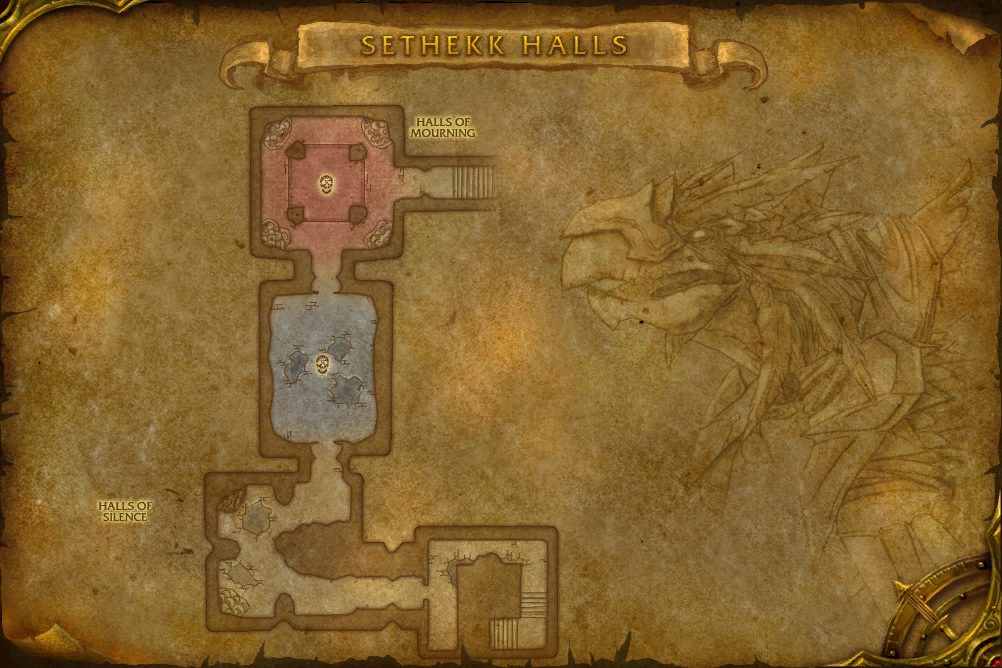 Sethekk Halls map with 2 boss locations