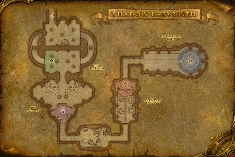 Shadow Labyrinth map with 4 boss locations