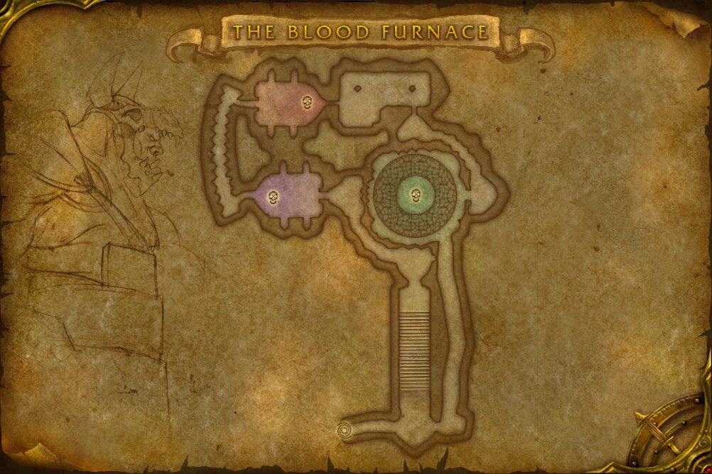 The Blood Furnace map with 3 boss locations