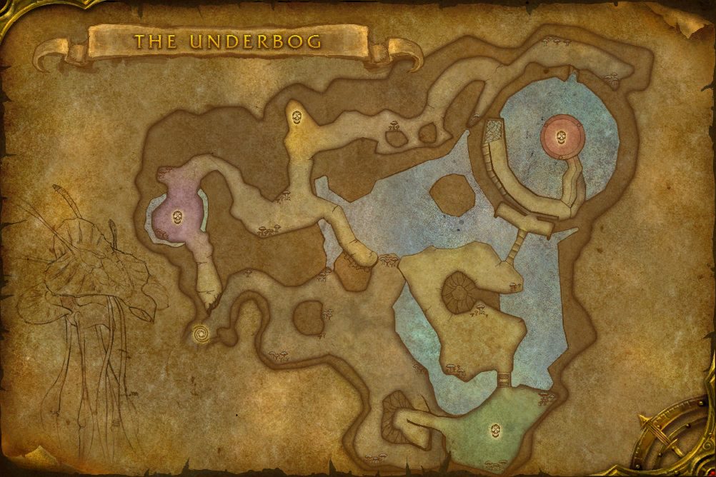 The Underbog map with 4 boss locations