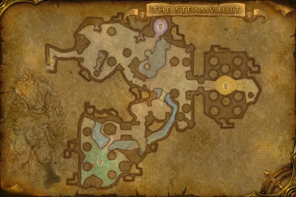 The Steamvault map with 3 boss locations