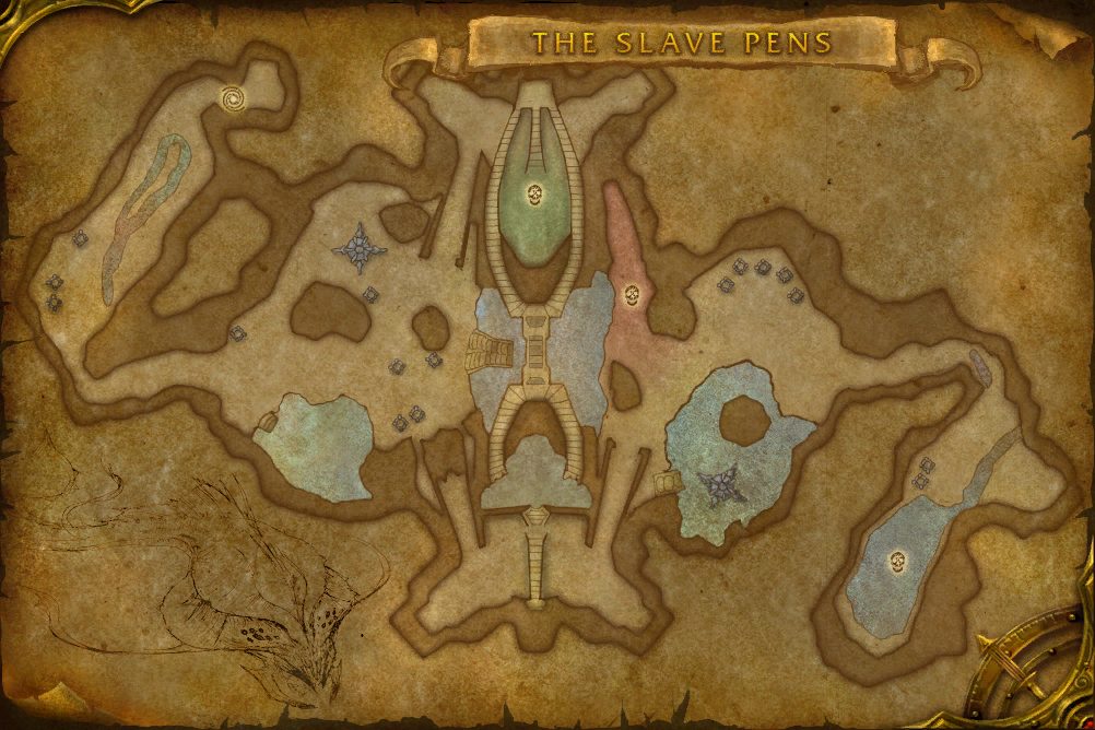 The Slave Pens map with 3 boss locations