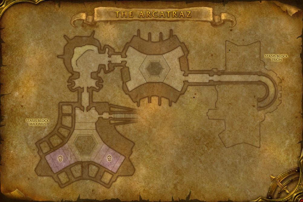 The Arcatraz map with 2 boss locations