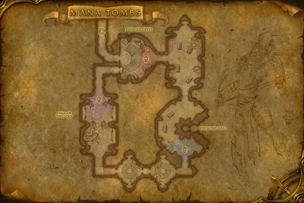 Mana-Tombs map with 4 boss locations