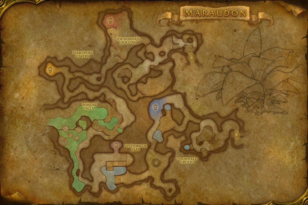 Maraudon map with 4 boss locations