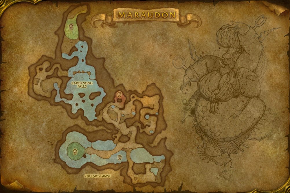 Maraudon map with 4 boss locations