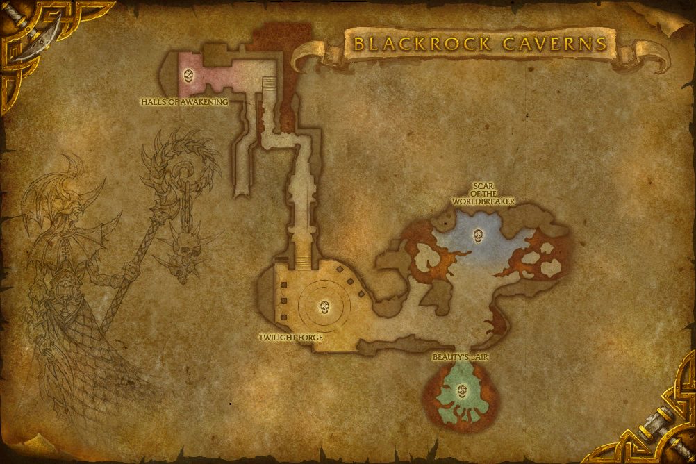 Blackrock Caverns map with 4 boss locations